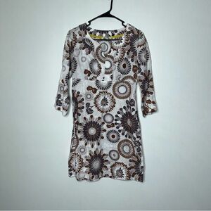Boden Floral Pattern Dress - Brown and White
